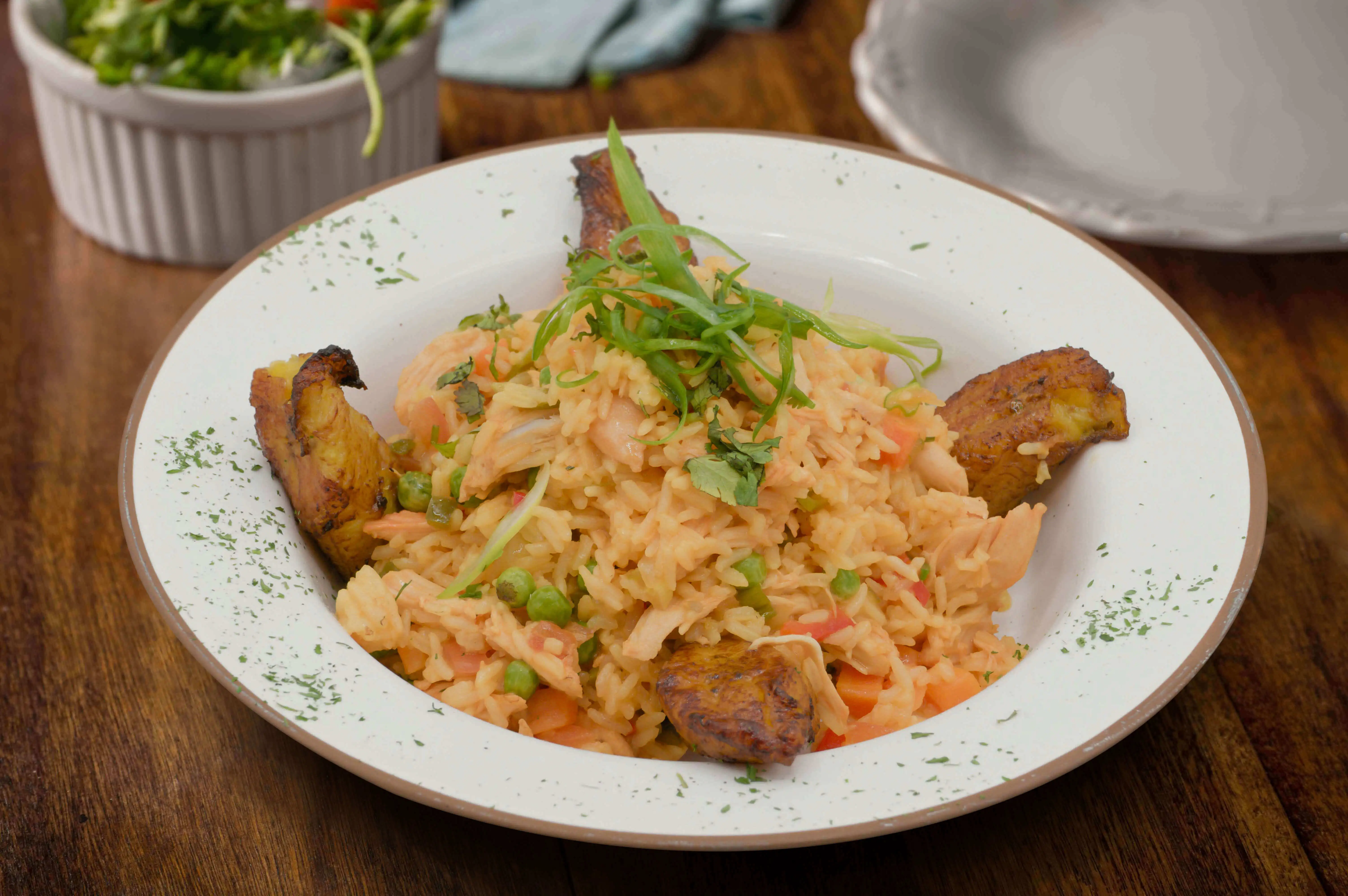 Mixed chicken and rice with plantain